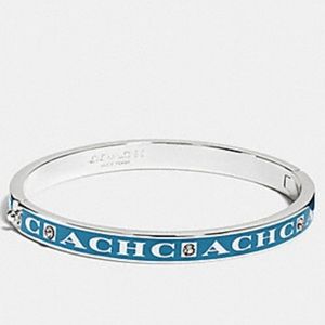 Coach Bangle Bracelet Pave Crystals Peacock Enamel 14k Gold Plate Silver NWT